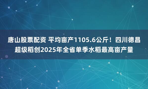 唐山股票配资 平均亩产1105.6公斤！四川德昌超级稻创2025年全省单季水稻最高亩产量