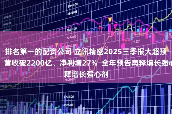 排名第一的配资公司 立讯精密2025三季报大超预期：营收破2200亿、净利增27%  全年预告再释增长强心剂